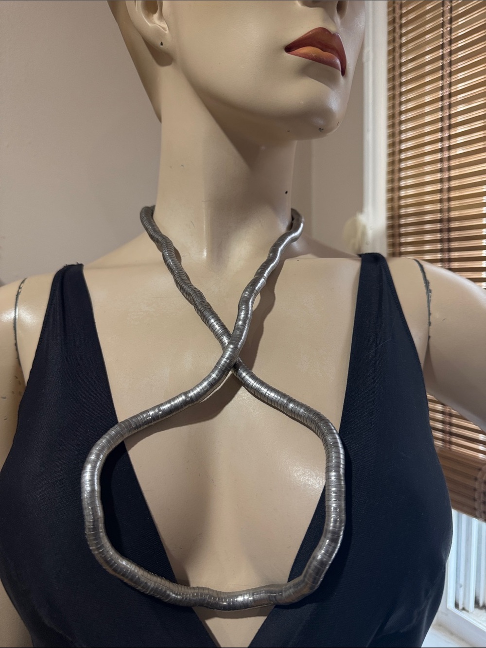 Vintage Bendable Snake Coil Necklace Pewter - Picture 6 of 10